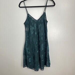 VTG California Dynasty Green Floral Sheer Slip Dress Fairycore Lingerie‎ Medium